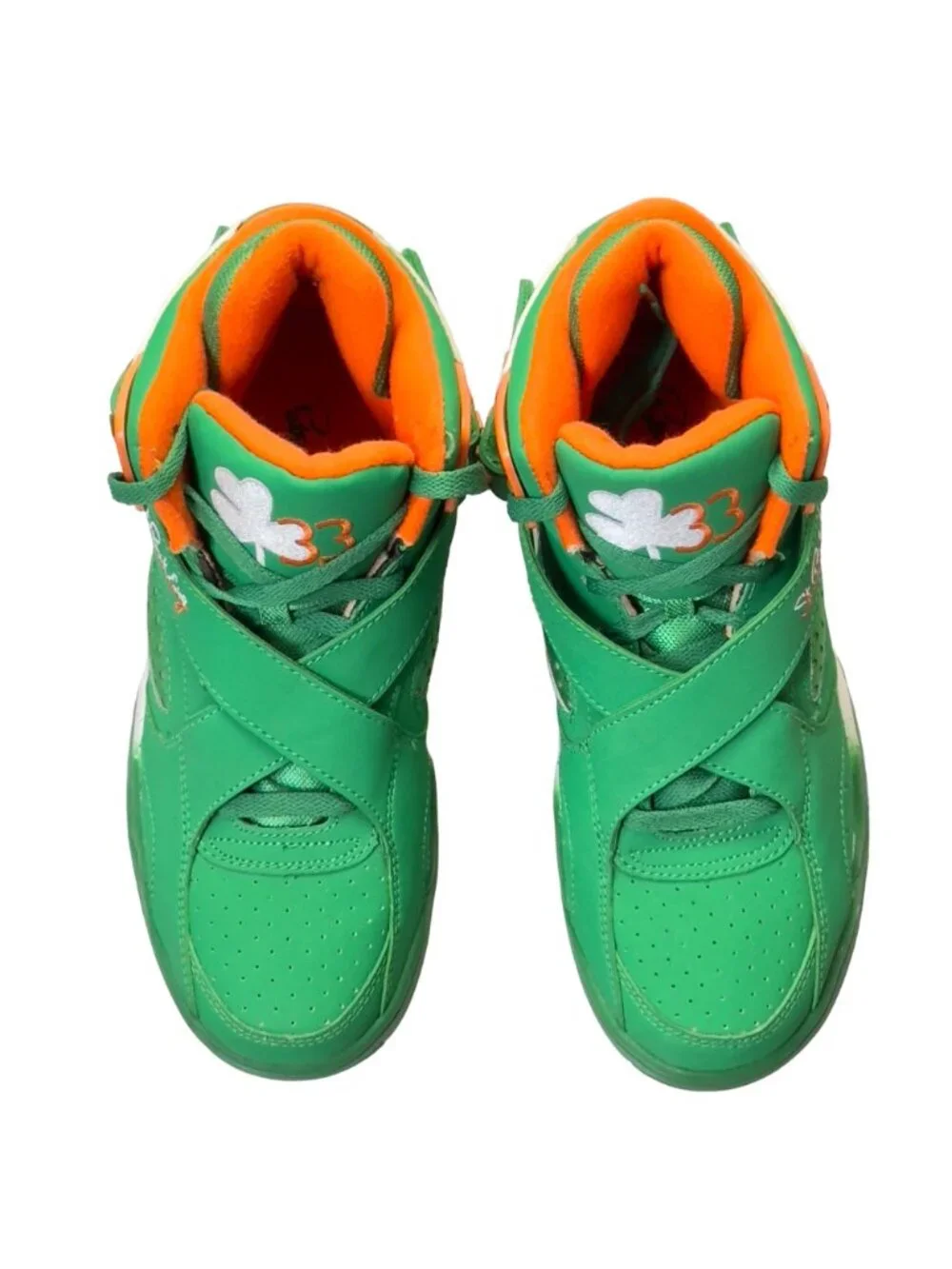 PATRICK EWING FOCUS Mens Shoes Green Orange Leather High-top Sneaker Basketball